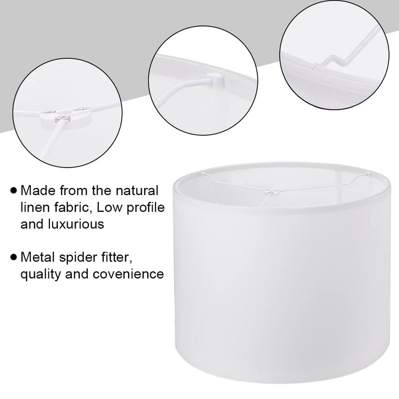 Wellmet 14"x14"x11" Assembly Required Lampshade for Table Lamp, Bedside Lamp, Floor Lamp, Fabric Drum Lampshade Classic Modern Style, Spider Fitter, White - Image 3